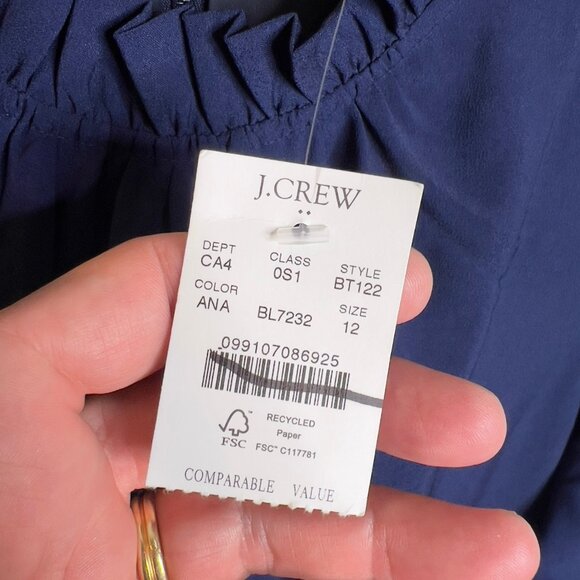 J.Crew Womens $110 Ruffleneck Shift Dress Antique Navy Size 12 BT122 - Picture 7 of 7